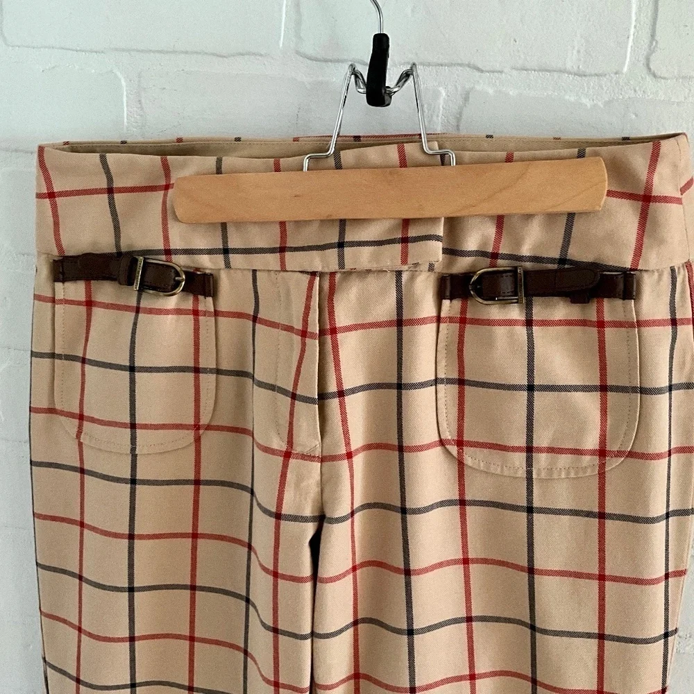 Vintage Y2K Women’s Trouser Pants Beige/tan/navy plaid Flare High rise size 8 - Picture 4 of 11